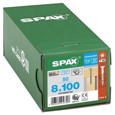 SPAX Universalschrauben T40 Senkkopf Edelstahl A2 8 x 100 mm 50 Stück silber Image