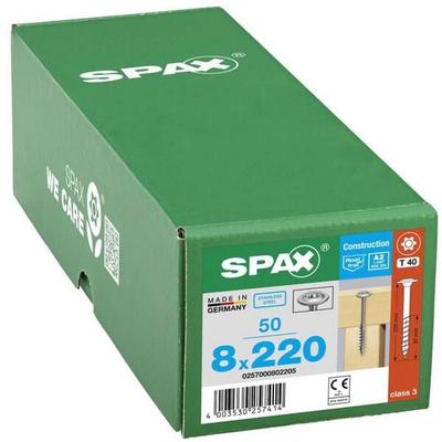 SPAX Holzbauschrauben T40 Tellerkopf Edelstahl A2 8 x 220 mm 50 Stück silber