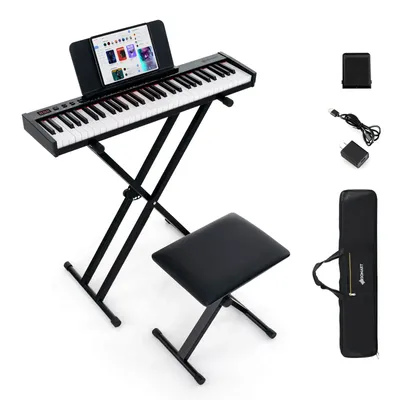 61-Key Electric Piano Keyboard for Beginners w/ Adjustable Stand & Stool