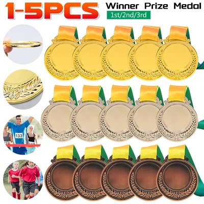 1-5PCS Gold Silver Bronze Award Medals with Neck Ribbon 1st 2nd 3rd Prize Medal for School Football