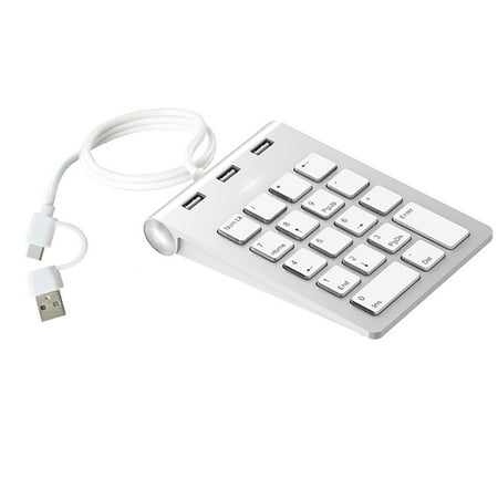 husxh USB & Type C Wired Mini Numeric Keypad Wi/ 3 USB 2.0 Port Hub 18 Keys Digital Keyboard Accounting Number Pad for Laptop Computer Desk PC Mac