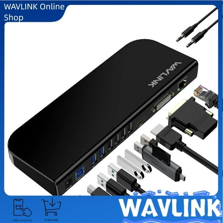 Wavlink USB 3.0 Universal Laptop Docking Station 13-in-1 USB-C Hub Dual Monitor for M1/M2 Mac Windows Thunderbolt 3&4