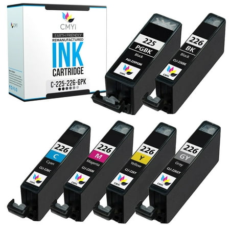 CMYi PGI-225 CLI-226 Combo Pack of 6 Ink Cartridges compatible for Canon PGI-225 and CLI-226 - PIXMA MG6120 MG6220 MG8120 MG8120B (1 Pigment Black 1 Black 1 Cyan 1 Magenta 1 Yellow 1 Gray)