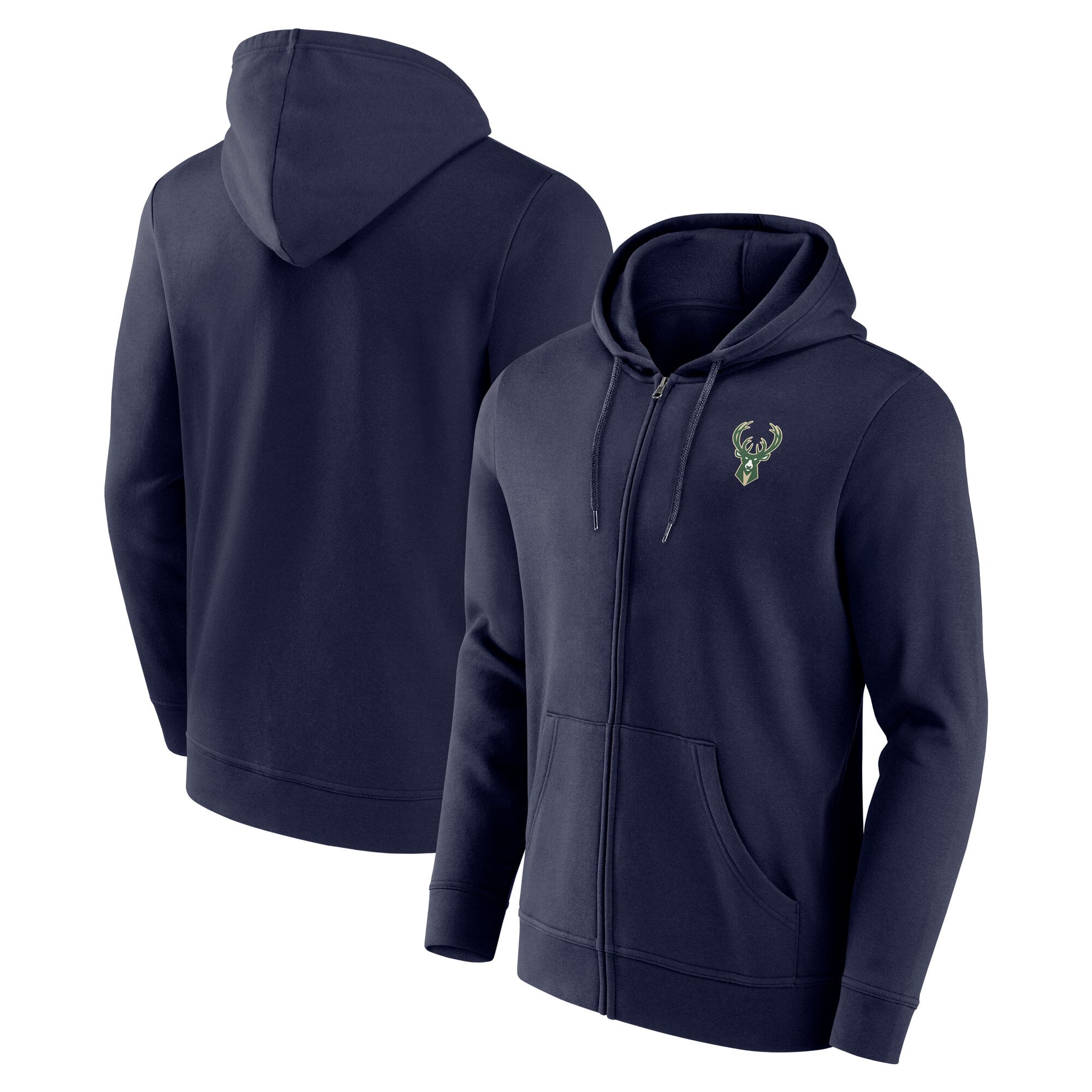 Milwaukee Bucks Herren-Hoodie mit durchgehendem Reißverschluss und primärem Logo