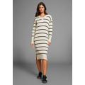 Strickkleid LAURA SCOTT, Damen, Gr. 38, N-Gr, schwarz (creme, schwarz), Strick, Obermaterial: 50% Viskose, 26% Polyamid, 24% Polyester, gestreift, clean, casual, oversize kniebedeckend, V-Ausschnitt, Langarm Rippbündchen, Kleider, aus weichem...