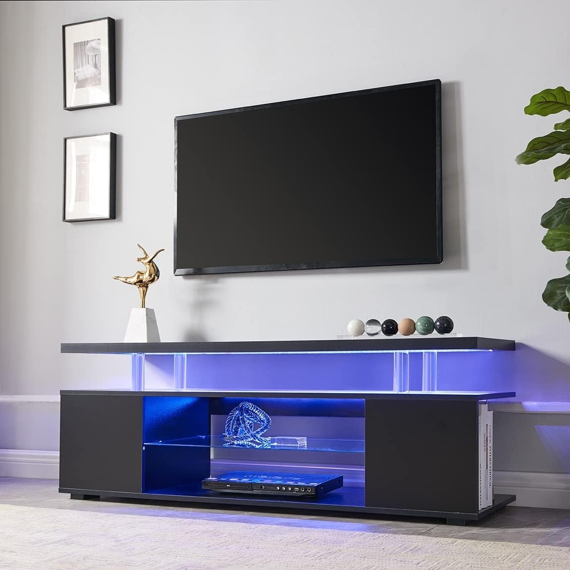 63" LED Gaming TV Console for 65" TVs - Media Storage & Entertainment Center with Side Cabinet