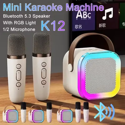 K12 Bluetooth Karaoke Machine Portable 5.3 PA Speaker System with 1-2 Wireless Microphones Home Family Singing Children's Gifts