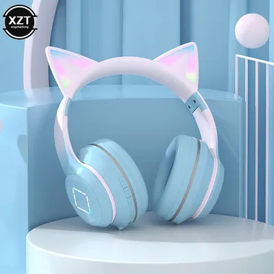 NEWEST LED Flash Light Cute Cat Ears Wireless Headphone with Mic Kid Girl Stereo Music Foldable Helmet Bluetooth Headset Gift