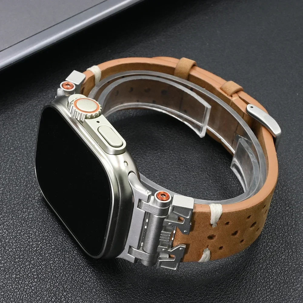 Atmungsaktives Lederarmband für Apple Watch 11 10 46 mm Ultra3 49 mm Luxusarmband für Iwatch Serie 9 8 7 6 5 SE3 44 mm 45 mm Band Image
