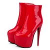 Sexy Plateau-Stiefeletten für Damen, Stripperin, High Heels, Stiefeletten für Damen, Reißverschluss, Rot, Weiß, Party, Fetisch, Tanzschuhe, große Größe 45