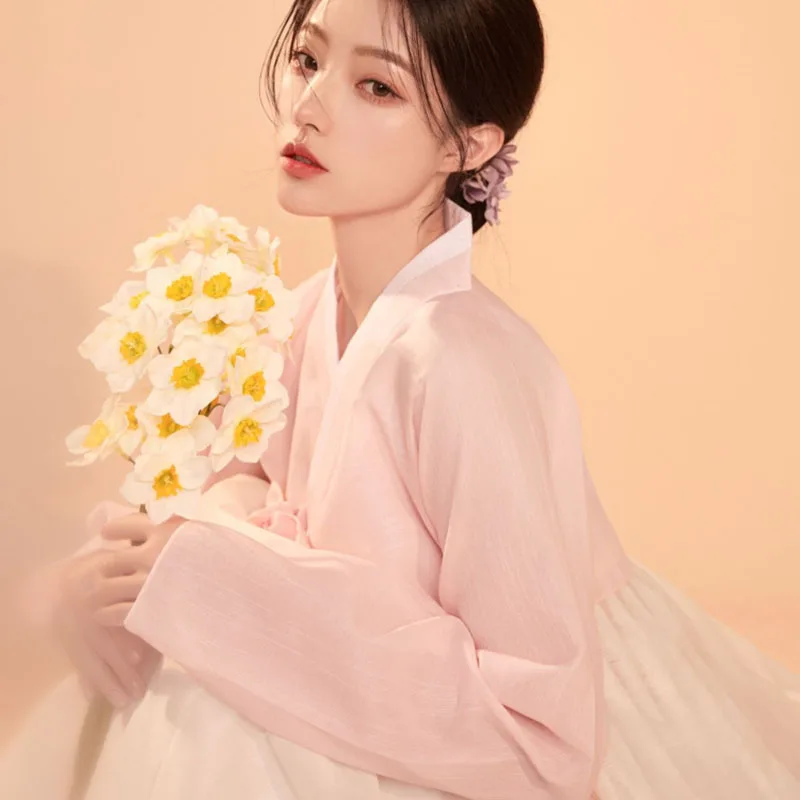 Rosa koreanische Kleidung für Damen, 2023, traditionelles Kostüm, Palast-Hanbok, elegant, modern, modisch, Luxuskleid, Party, Bühne, Fotoqua Diego