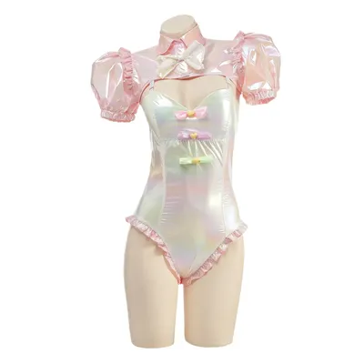 KAngel Cosplay Kostüm Frauen Sexy Leder Body Bunny Girl Rosa Overall Halloween Karneval Kleidung Image