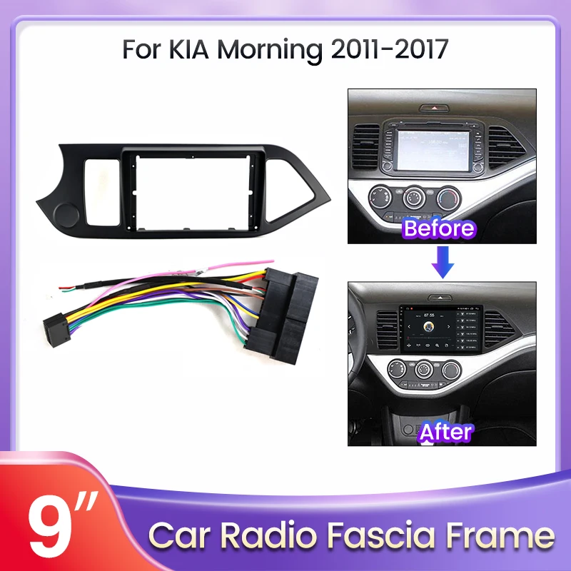 9 zoll Auto Radio Fascia Rahmen Für Kia Picanto/Morgen 2011 + Audio Installieren Dash Rahmen Mount Kit Panel rahmen Kabel Image