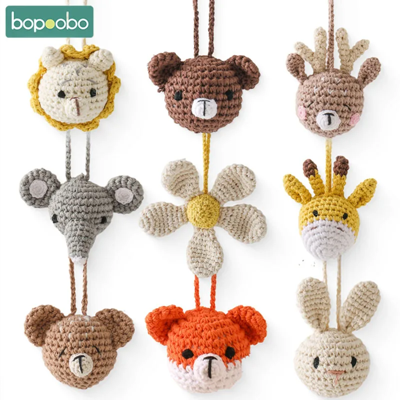 Handgemachter gehäkelter Tieranhänger aus Holz für Babys, Spielen, Fitnessstudio, mobile Rassel, neugeborene sensorische Anhänger, Geschenk, handgefertigtes Kinderwagenzubehör Image
