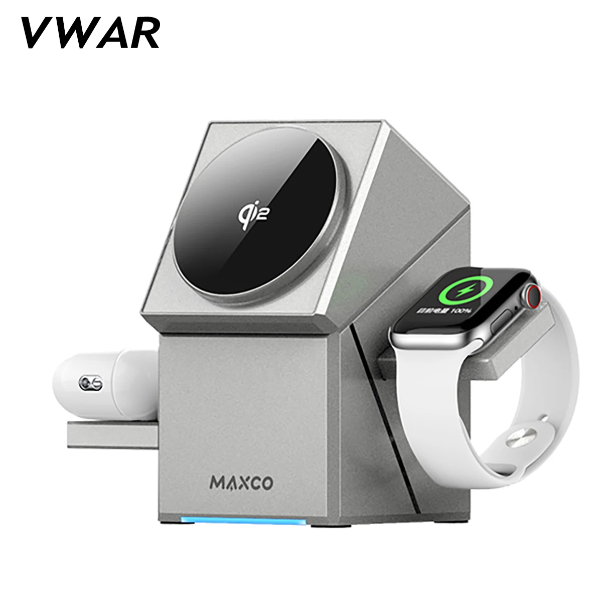 MAXCO Qi2 3-in-1 kabelloses Ladegerät mit automatisch drehbarer Telefon-Dock, kompatibel mit MagSafe für iPhone Apple Watch Ultra 2 Airpods Image