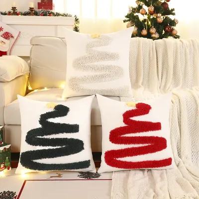 1PC Weihnachtsdekoration Dekokissenbezug Stickerei Leinwand getufteter Weihnachtsbaum Image