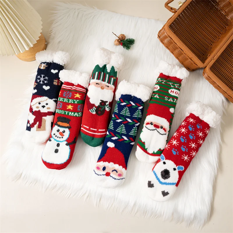 Winter Kinder Cartoon Weihnachten Socken Jungen Mädchen Verdicken Baumwolle Warme Boden Kinder Socke Nicht-Slip Thermische Nette Familie Socken Image