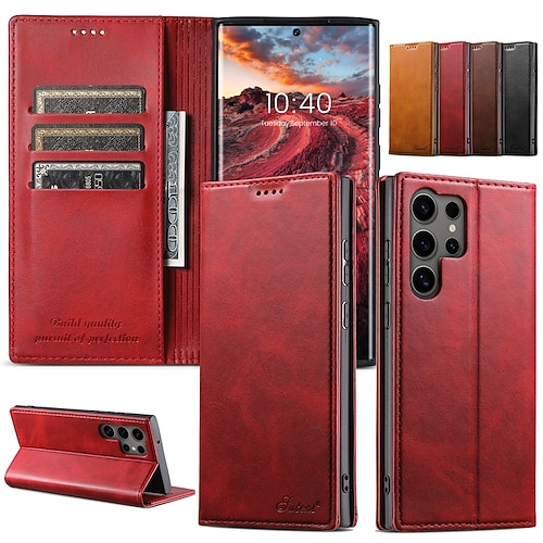 Handy Hülle Handyhüllen Für S25 S24 S23 Ultra Plus S22 Plus Ultra Rückseite Mit Ständer Magnetisch Kartenfach Retro PC PU-Leder Image