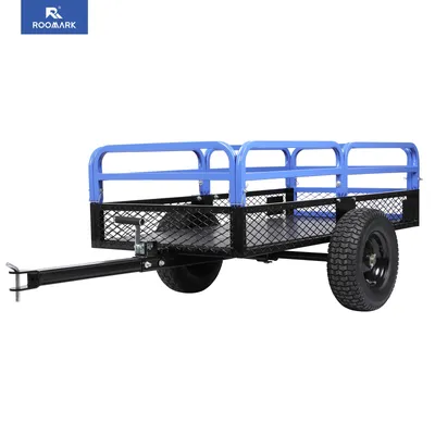 Roomark ATV UTV Trailer Tow Behind Dump Cart w/ Removable Sides 1500lb 15 Cubic Heavy Duty Garden Trailer for Lawn Mower Tractor