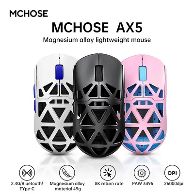 Mchose AX5 Magnesium alloy Wireless Mouse Paw3395 Sensor 8Khz Chip three-mode Fps Gaming Mouse 49g