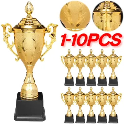 Gold Plastic Trophy Gold Trophy Cup 8.5 Inch Basketball Football Trophy with Lid Winners Award