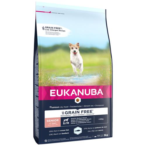 Sparpaket: 2x3kg Eukanuba Senior Small & Medium Breed Grain Free Seefisch Hundefutter trocken