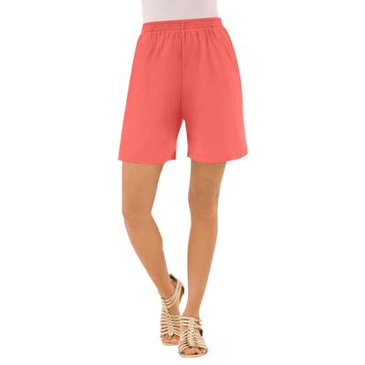 Plus Size Women's Soft Knit Short by Roaman's in Sunset Coral (Size 5X) Pull On Elastic Waist
