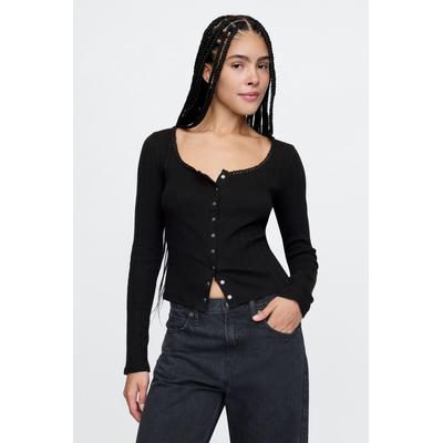 Gap Womens Black Cropped Pointelle Cardigan - Black
