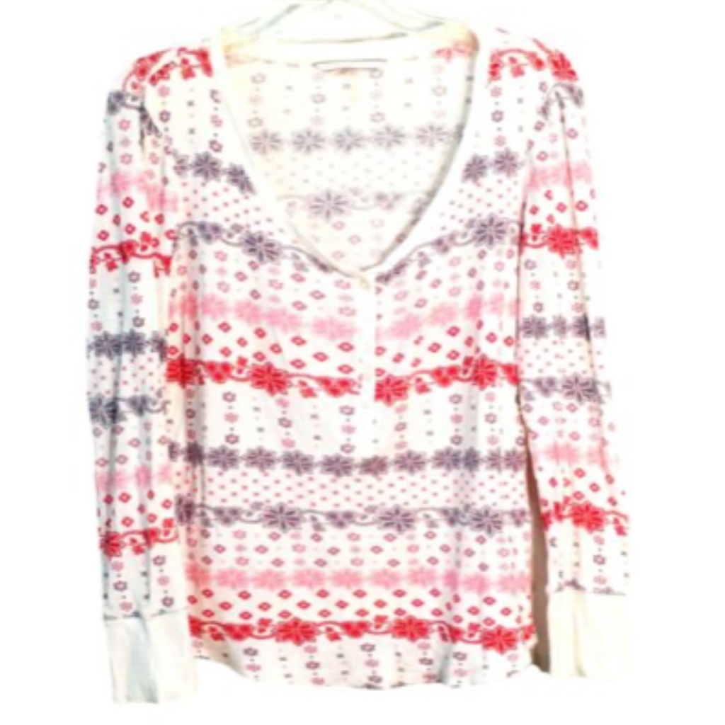 Victoria's Secret Intimates & Sleepwear | Victoria's Secret Pajama Top Small Thermal Henley Sleep Long Sleeve Fair Isle | Color: Tan | Size: S