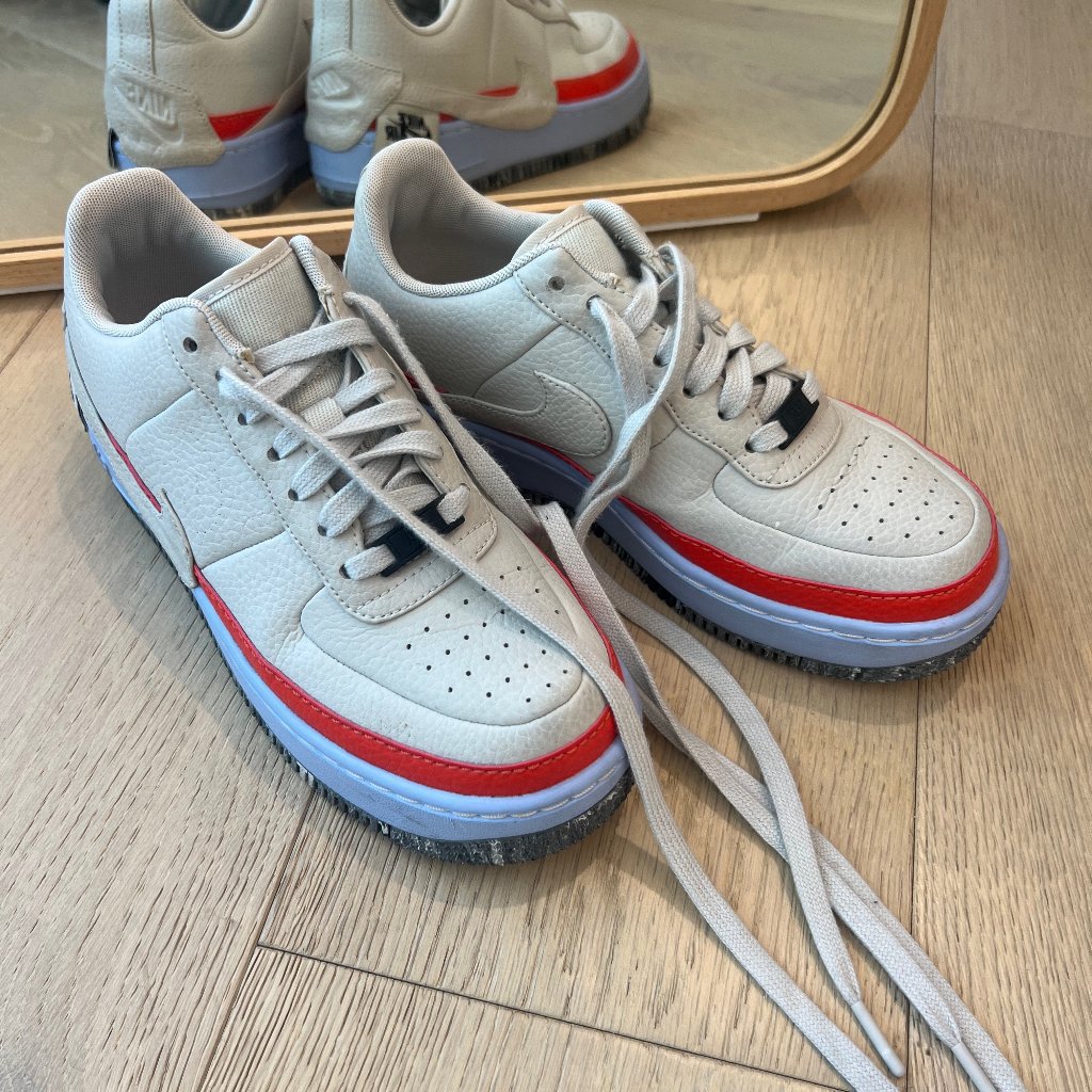 Nike Shoes | Grey, Red, And Blue Nike Air Force 1 | Color: Gray/Red | Size: 7.5