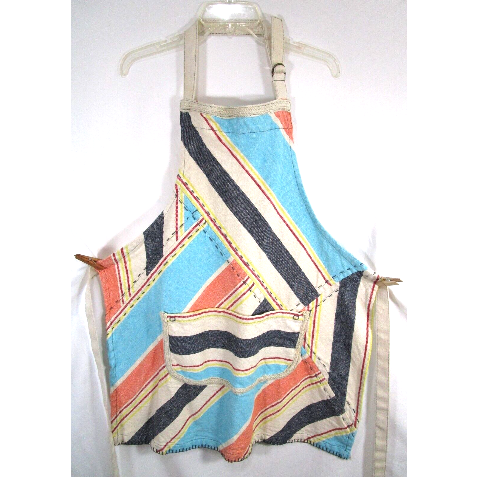 Urban Outfitters Kitchen | Urban Outfitters Multicolor Striped Pocket Thick Cotton Kitchen Cooking Apron | Color: Blue/Cream | Size: Os