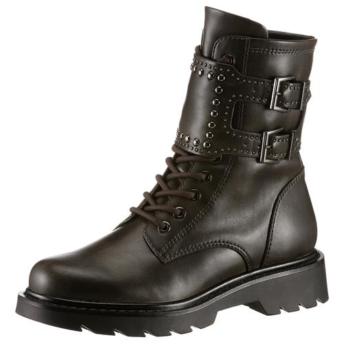 Bikerboots TAMARIS, Damen, Gr. 39, braun (braun used), Lederimitat, used, modisch, Schuhe, Blockabsatz, Schnürboots, Schnürstiefelette mit Innenreißverschluss