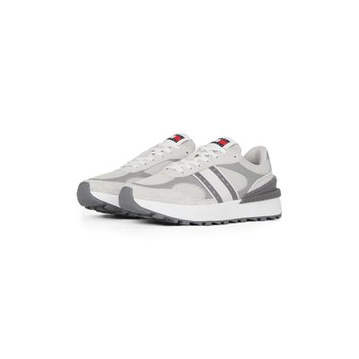 Plateausneaker TOMMY JEANS "TJW TECH RUNNER", Damen, Gr. 36, grau (grau kombiniert), Leder, Textil, sportlich, Schuhe, F