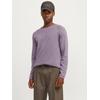 Rundhalspullover JACK & JONES "JJEHILL KNIT CREW NECK NOOS", Herren, Gr. S, lila (gray ridge detail:twist), Strick, Obermaterial: 100% Baumwolle, unifarben, modisch, regular fit taillenbedeckt, Rundhals, Langarm gerader Abschluss, Pullover, aus...