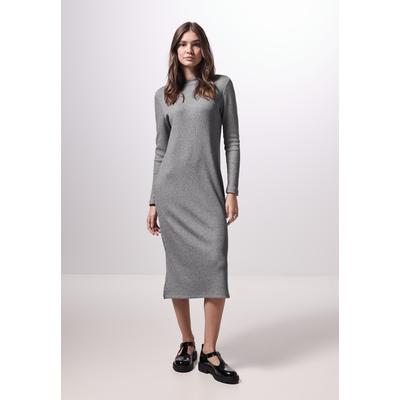 Strickkleid STREET ONE STUDIO, Damen, Gr. 46, EURO-Größen, silber (schwarz silber meliert), Stoff, 63% Viskose, 28% Polyester, 7% Metallisierte Fasern, 2% Elasthan, unifarben, casual, normal wadenlang, Rundhals, Langarm abgesteppt, Kleider, mit... Image