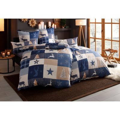 Bettwäsche HOME AFFAIRE "Nicholas", blau, B/L: 155cm x 220cm, , Linon, B/L: 80cm x 80cm, Linon, Obermaterial: 100% Baumwolle, Bettwäsche, Weihnachtsbettwäsche, Winter Image