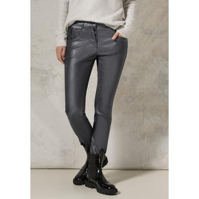 Lederimitathose STREET ONE, Damen, Gr. 32, Länge 30, grau (charcoal silber), Stoff, 79% Viskose, 18% Nylon, 3% Elasthan, unifarben, casual, slim fit lang, Hosen, 5-Pocket-Style Image