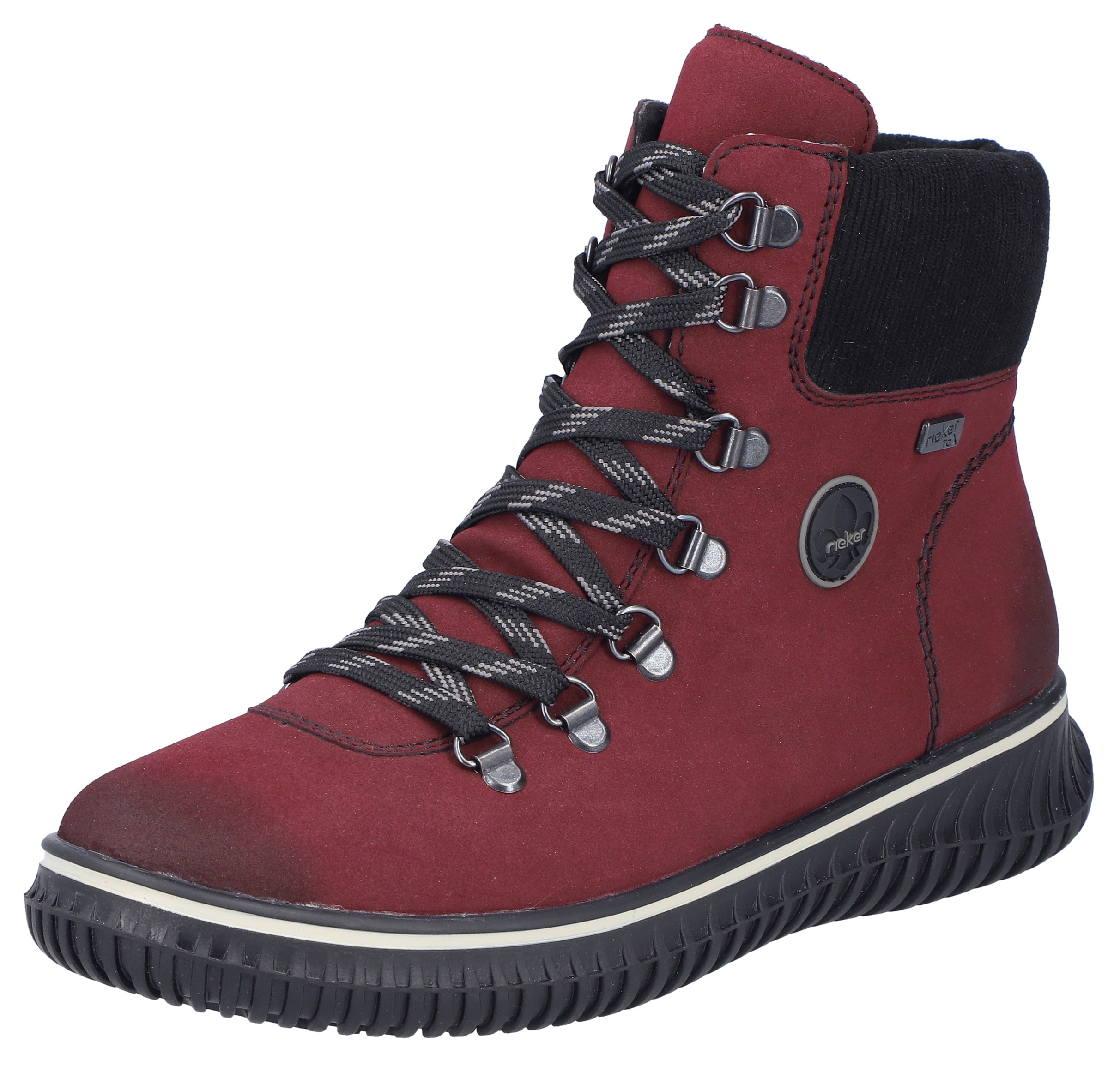 Winterboots RIEKER, Damen, Gr. 39, rot (bordeaux, schwarz), Lederimitat, Textil, Schuhe, Schnürboots, Stiefelette, TEX-Membran, mit gepolstertem Schaftrand, Topseller
