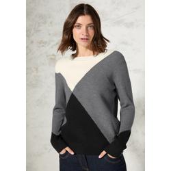 Strickpullover CECIL, Damen, Gr. XL (44), grau (platinum grau meliert), Stoff, 50% Viskose, 28% Polyester, 22% Nylon, gemustert, casual, normal normal, Rundhals, Langarm Bündchen, Pullover, mit grafischem Muster