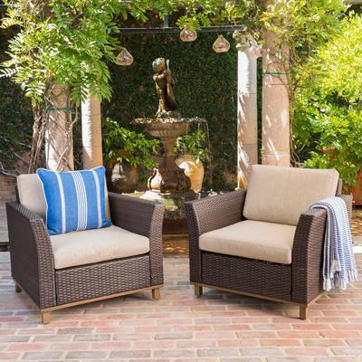 Roomfitters Wicker Club Chair Set with Cushions for Patio Seating, Garden Furniture for Relaxation, Weather-Resistant, Brown