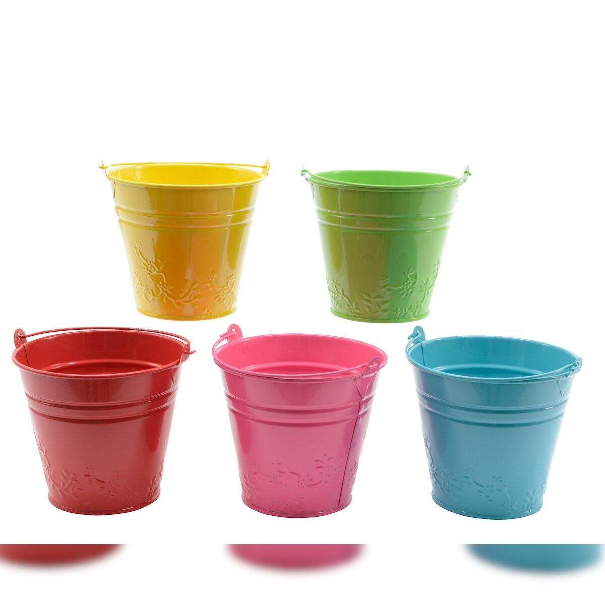 Decoris 1 Blumentopf Eimer Zink 10,5cm innen & außen bunt - Übertopf Metall - Blumenübertopf - Deko Garten Pflanzentopf - Gartendeko Balkondeko Terrassendeko Image