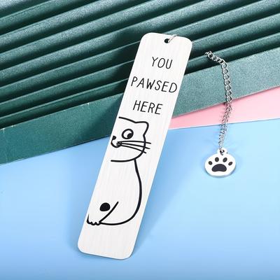 TEMU Adorable Kitty Bookmark: 'you Pawed Here' - Perfect Gift For Cat Lovers - Stainless Steel - Chain Link - 13cm/5.12in