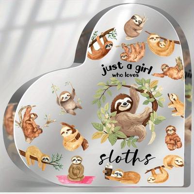 TEMU Sloths Gifts For Sloths Lovers, Birthday Gifts For Women, Just A Girl Who Loves Acrylic Sign, Sloths Themed Paperweight Birthday Friendships Gifts, Desk Table Decor For Girls