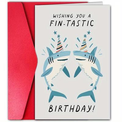 TEMU Fin-tastic Card: Creative Shark Pattern Card For Best And Family