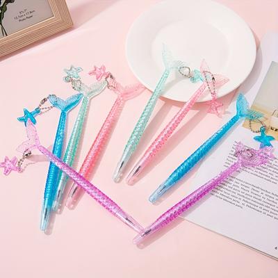 TEMU A Set Of 12 Mermaid Tail Glitter Gel Pens With Starfish Pendant, Plastic Oval Body, Press-style Cap, Medium Tip, 0.5mm , Suitable For Adults Image