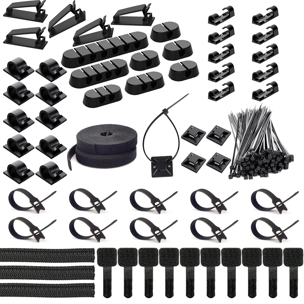 163 pièces d'ensemble organisateur de câbles enrouleur de câble Clips de gestion de câbles flexibles pour souris écouteur TV bureau électronique à domicile etc.