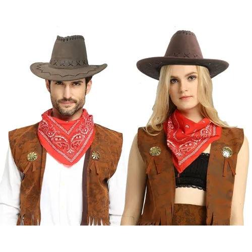 Costumes classiques de Cow-boy comprenant des gilets de chapeau de Cow-boy, des vêtements confortables pour hommes et femmes, fête d'halloween, Cos-play