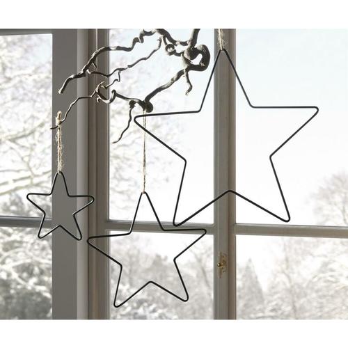 3x Dekohänger 'Stern' aus Metall, matt schwarz, Hängedeko, Fensterdeko, Weihnachtsdeko