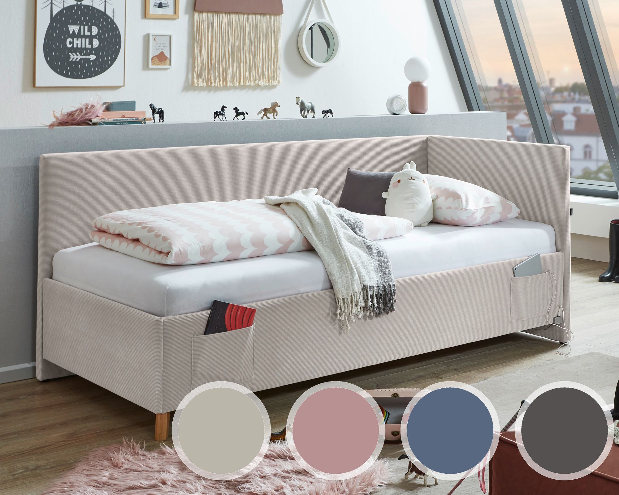 meise.möbel »Cool II« Jugendbett Cord 120x200 cm / rose / mit Rückenteil / ohne Bettkasten / mit Matratze / Härtegrad H2/H3