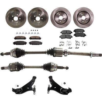 2008 Toyota Highlander 10-Piece Kit Front, Driver and Passenger Side Axle Assembly with Brake Discs, Brake Pad Sets, and Control Arms, Front Wheel Drive